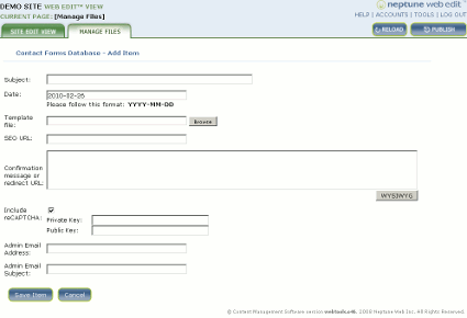 Form Settings Screen