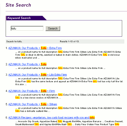 Rendered search results using mnGoSearch
