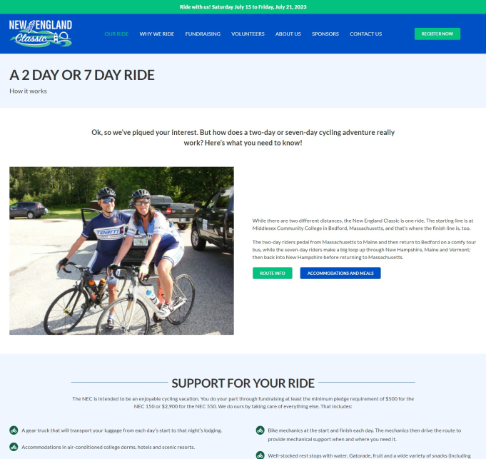 New England Classic Charity Bike Tour screen shot